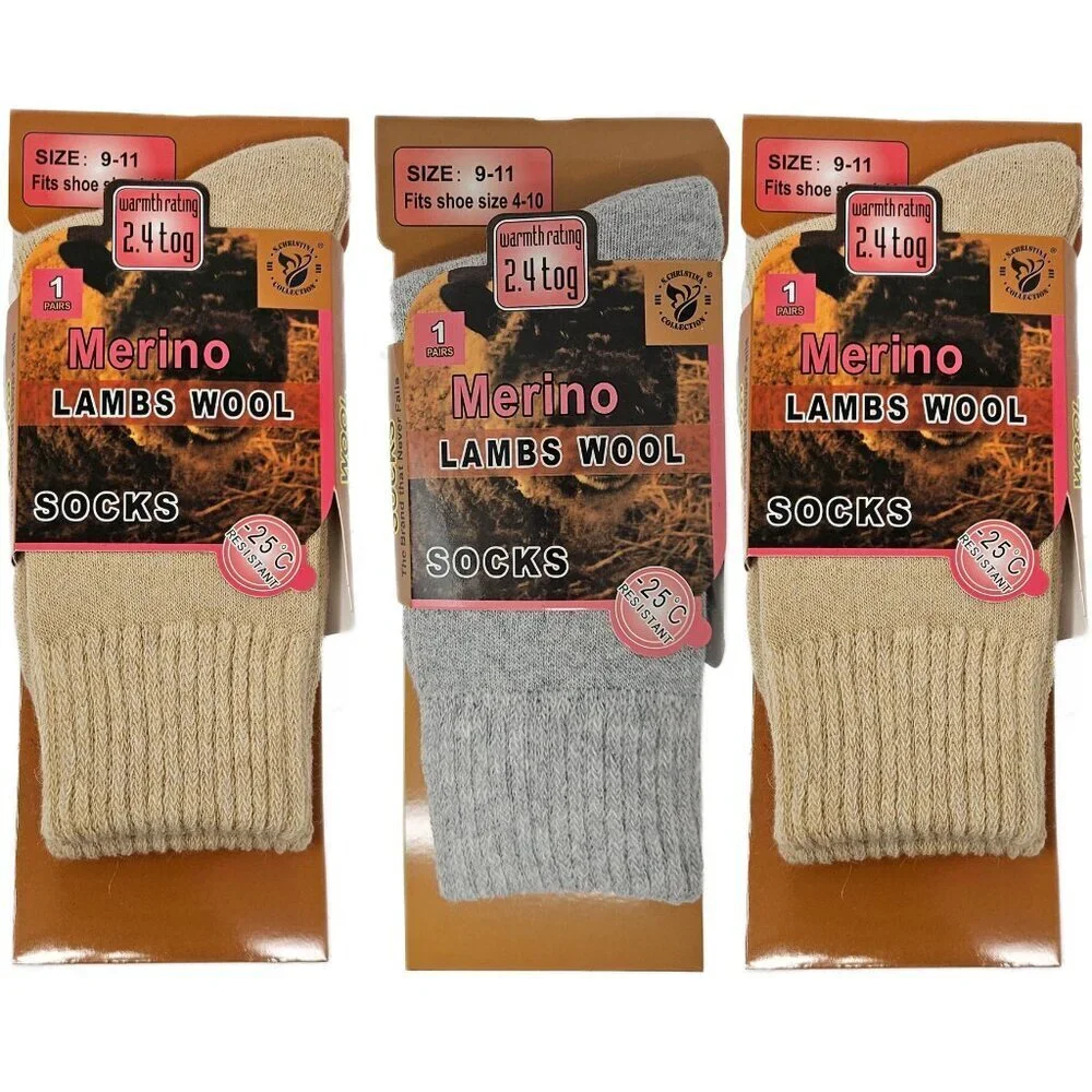 Women Merino Lamb Wool Crew Socks, Warm Winter Boots Sux , 3 Pairs, 9-11, NEW